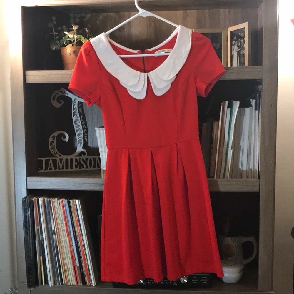 A-Line Red Dress with Peter Pan Collar